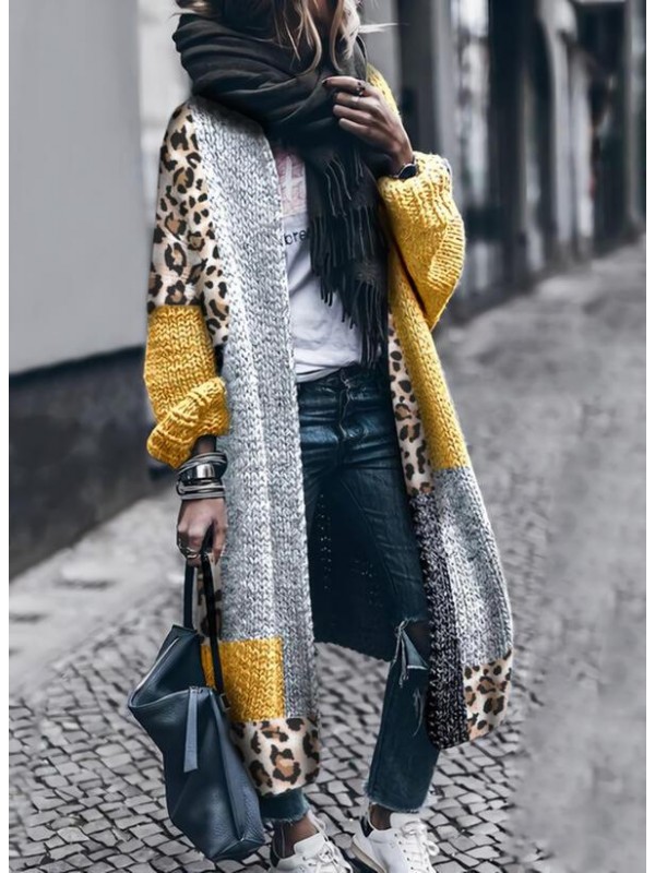WOMEN'S COLOR BLOCK CASUAL LONG CARDIGAN