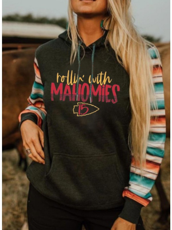 Women's Hoodies Colorblock Striped Drawstring Pocket Long Sleeve Hoodie