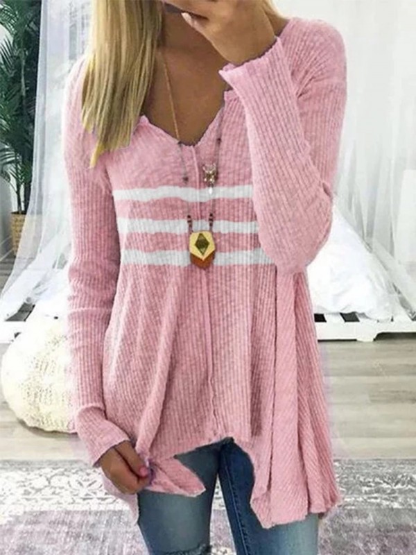 Striped Casual Vneck Long Sleeve Shirt