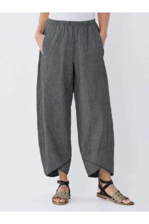 Summer Pockets Striped Casual Capri Pants