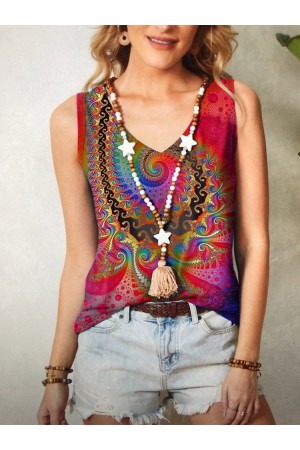 Bohemian Print Vneck Casual Tank Top For Women