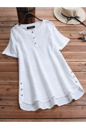 Bohemian Embroideried Short Sleeve Button Blouse