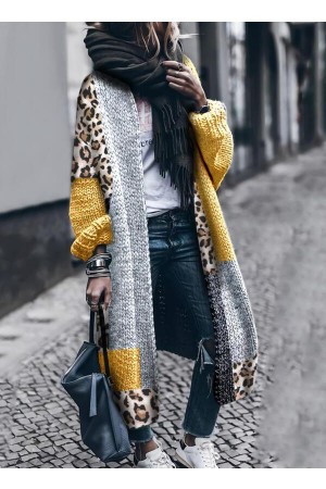 WOMEN'S COLOR BLOCK CASUAL LONG CARDIGAN