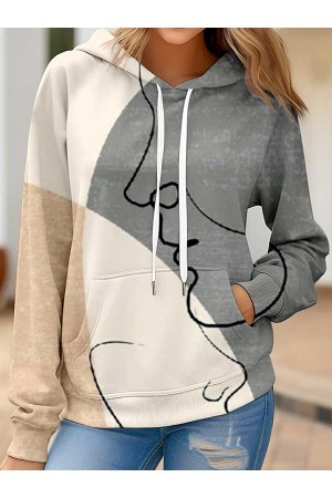Women's Hoodie Sweatshirt Pullover Drawstring Front Pocket Sports Basic Graphic Street Hoodie Microelastic Top Fall & Winter