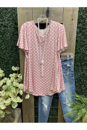 Pink Crew Neck Short Sleeve CottonBlend Shirts & Tops