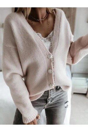 V Neck Casual Plain Long Sleeve Sweater