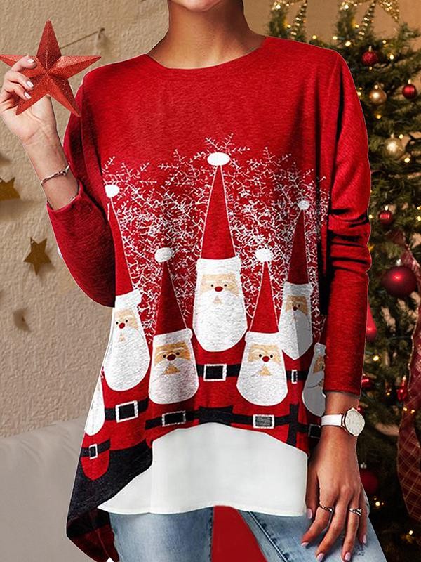 Santa Print Christmas Long Sleeve TShirt