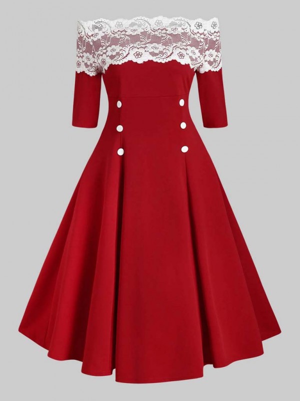 Women's Christmas OneNeck Lace Strapless Hip Slim Dress