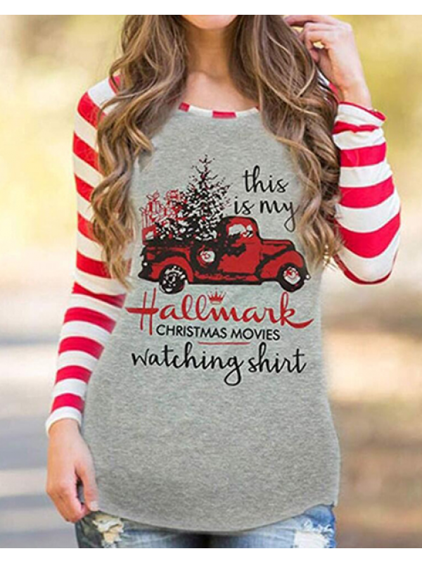 Women Christmas Printed Long Sleeve Tees