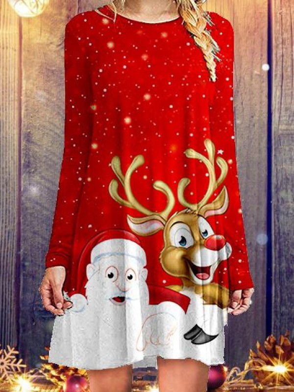 Christmas Print Mid Length Dress