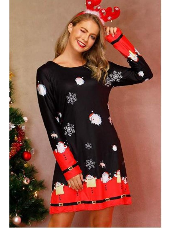Christmas Print Long Sleeve Round Neck TShirt