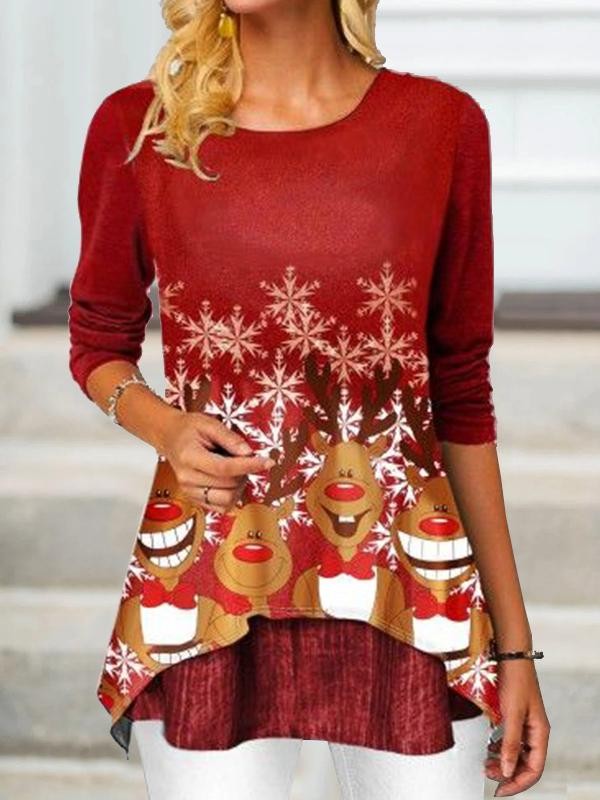 Christmas Printed Asymmetrical Hem TShirt