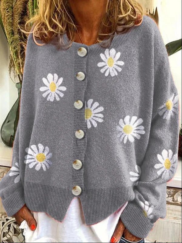 Casual Long Sleeve Shift Floral Sweater