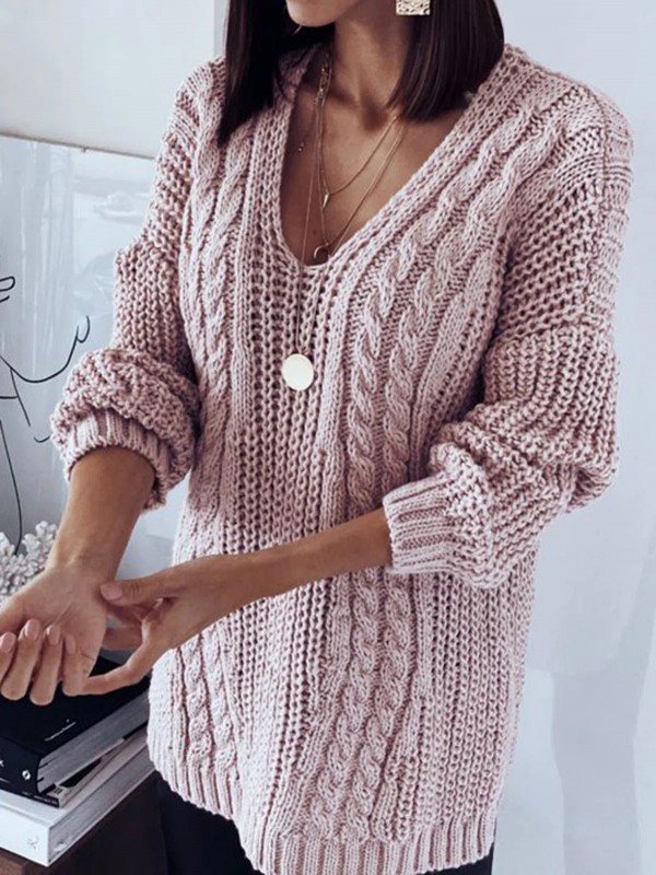 V Neck Jacquard Casual Sweater