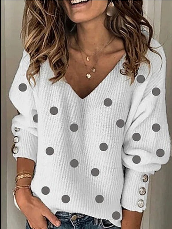 Winter Polka Dots V Neck Casual Sweater