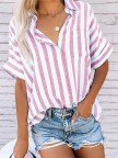 Cotton Buttoned Short Sleeve Striped Top