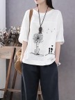 Summer Print Flower Casual Short Sleeve Cotton TShirt