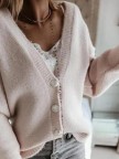 V Neck Casual Plain Long Sleeve Sweater